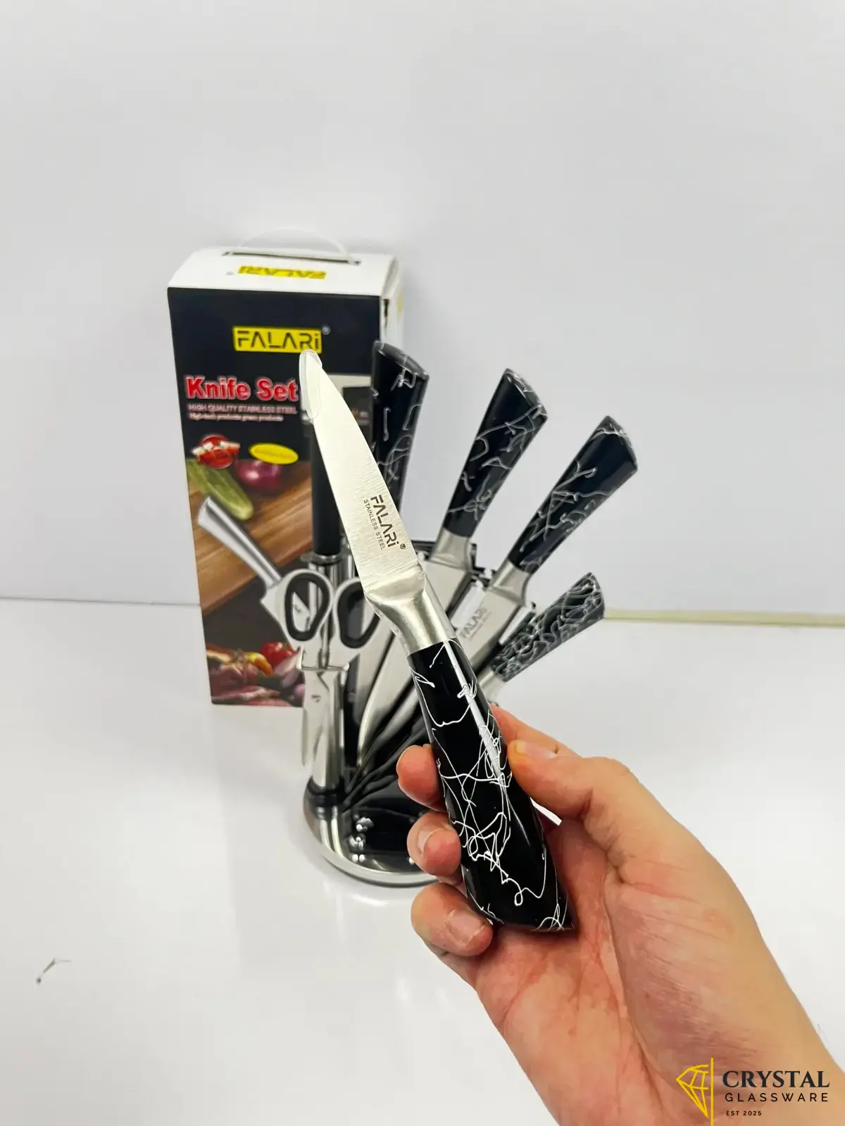 Falari Pure Stainless Steel Kitchen Knife Set 8 Pieces with Rotating Stand